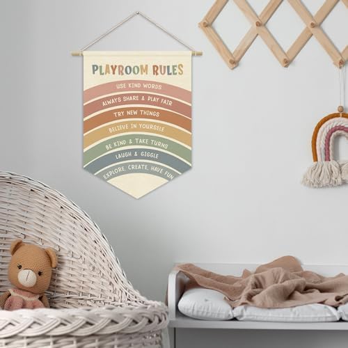 Playroom Decor, Nursery Decor, Playroom Rules Wall Art Canvas Banner, Rainbow - Image 7