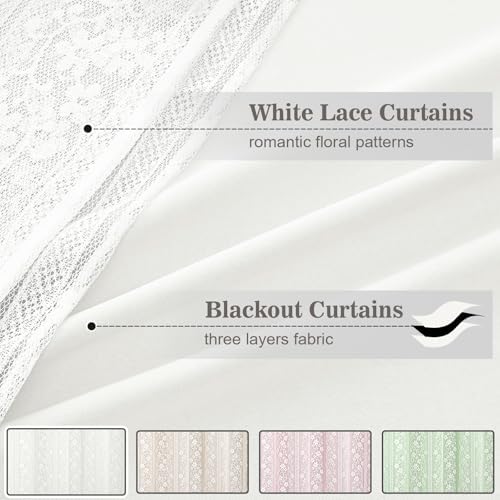 ASPMIZ White Blackout Curtains for Bedroom Double Layer Curtains 52x63 - Image 3