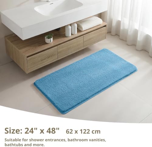 Polyester Bathroom Rug 24"x48" Blue, Non-Slip Soft Shaggy Bath Mat - Image 2