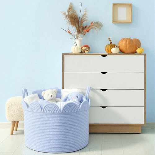 LemonRoad Round Woven Basket Blue - Image 4