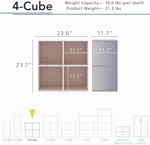 Homes: Inside + Out Apexa 4-Cube Storage Organizer Shelves, Stackable Wood - Image 3