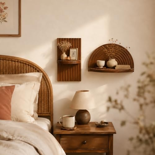 Artilady Boho Shelf Wall Decor, Mid Century Modern Floating Shelves Storage - Image 3