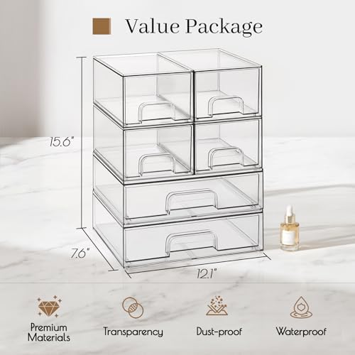 TIPGO Clear Stackable Storage Drawers, Acrylic Bathroom Makeup Organizer - Image 3