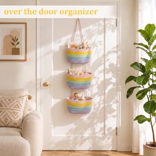 TeoKJ Over the Door Hanging Basket, 3-Tier Woven Cotton Wall-Mounted Storage - Image 2