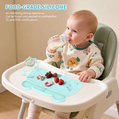 2 Pack Baby Silicone Mat，with Suction Base and 8 Stretchable Straps, Bear Food - Image 4