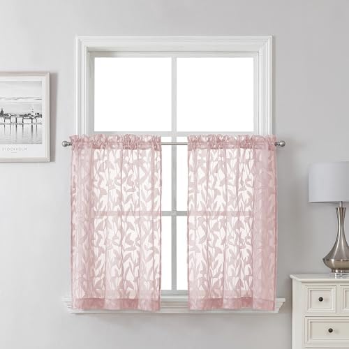 Lecloud Leia Jacquard Textured Blush Sheer Kitchen Curtains 36 Inch Length 2 by Lecloud