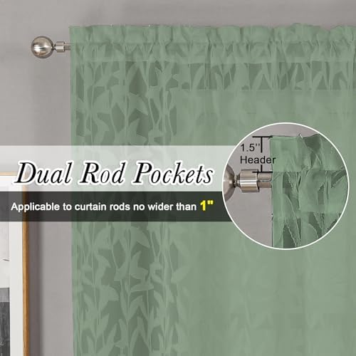Lecloud Leia Sage Green Sheer Curtains 16 Inch Length 2 Pcs, Jacquard Leaf - Image 5