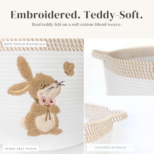 Bunny Baby Storage Basket, Woven Cotton Rope Nursery Bin, 15x11 in - Image 3