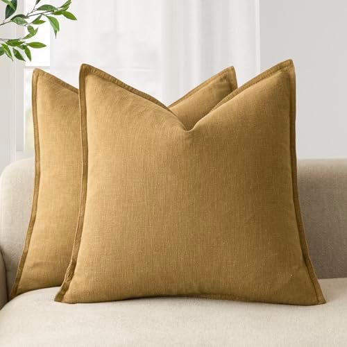 Foindtower Linen Solid Decorative Throw Pillow Covers 26x26 Honey Mustard by Foindtower