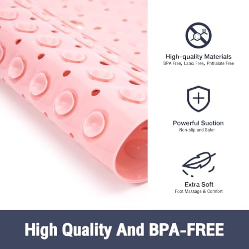 Square Shower Mat Bathtub Mat Tub Bath Mat Non Slip Pink 21"x21" - Image 2