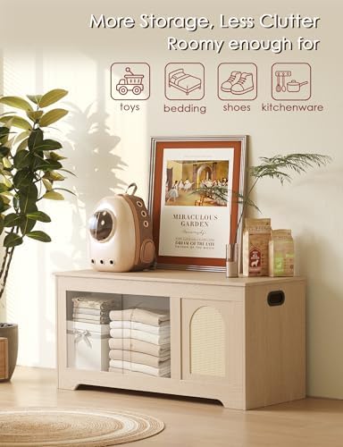 DINZI LVJ Storage Chest, Wooden Toy Box, Natural Oak 39.4" L - Image 6