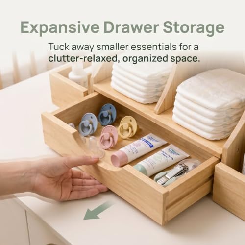 Diaper Organizer with Drawer, Wooden Changing Table Organizer - Image 6