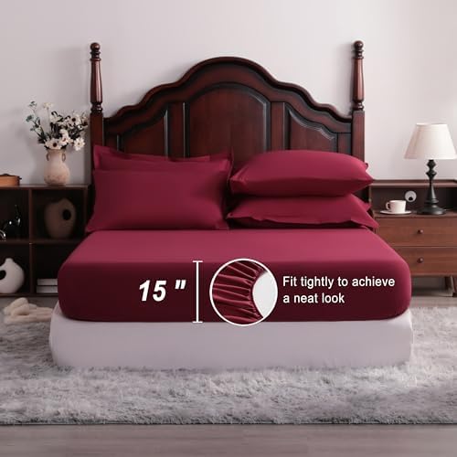 NTBAY Queen Microfiber Bed in a Bag, Comforter Set 7 Piece, Wine Red - Image 3