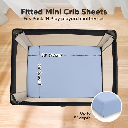 2 Pack and Play Sheets, Waterproof Mini Crib Sheet Fitted 38x26 - Image 3