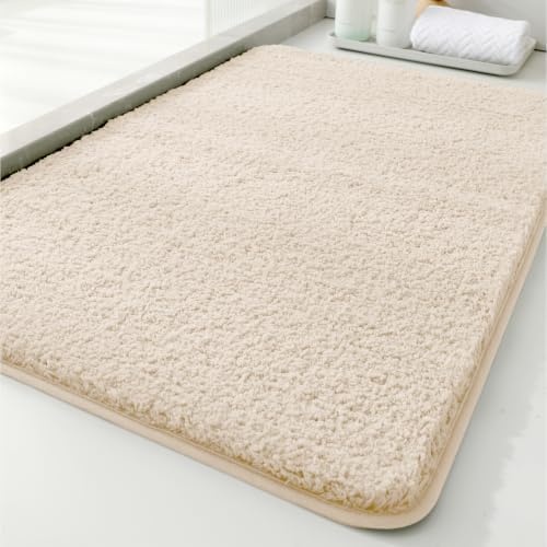 Polyester Bathroom Rug 20"x32" Beige, Non-Slip Soft Shaggy Bath Mat by Kildoss