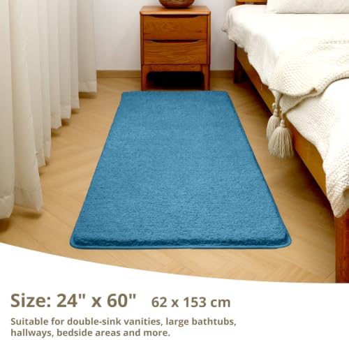 Polyester Bathroom Runner Rug 24"x60" Blue, Soft Shaggy Bath Mat - Image 2