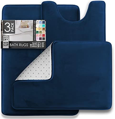 Clara Clark 3 Piece Bathroom Rugs Bath Mat Set, Velvet Memory Foam Bath Mats - Image 2