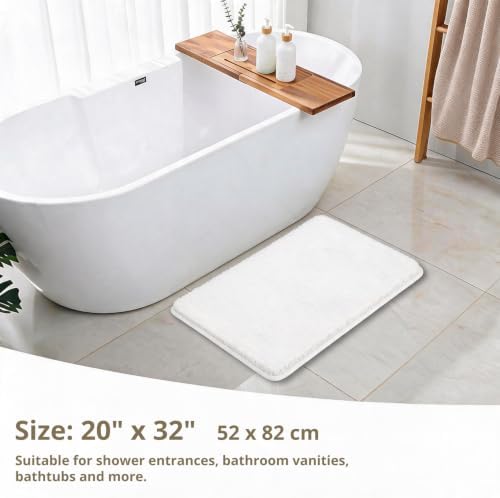 Polyester Bathroom Rug 20"x32" White, Non-Slip Soft Shaggy Bath Mat - Image 2