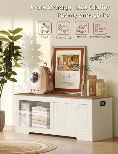 DINZI LVJ Storage Chest, Wooden Toy Box, Honey Brown & Rustic White 47.2" L - Image 6