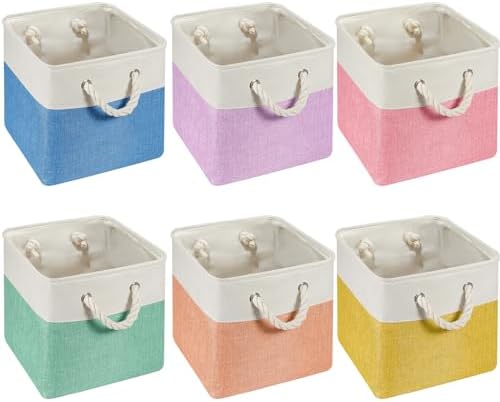 6 Pack 11x11 Inch Macaron Cube Storage Bins Square Fabric Cube Baskets by Geiserailie