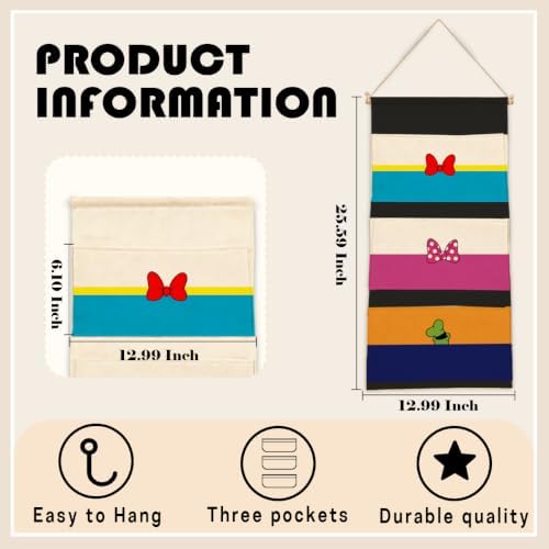 3-Pocket Hanging Wall Organizer, Colorful Bow Design - Image 3