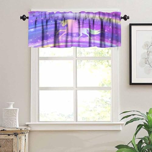 Fantasy Rainbow Valances Curtain Purple Sky Unicorns Silhouette Pattern Window - Image 5