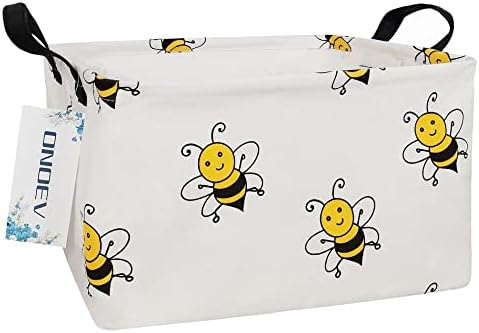 Rectangular Fabric Storage Bin, Foldable Bee print Basket by ONOEV