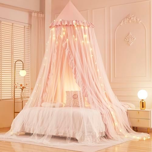 Mengersi Bed Canopy for Girls, Princess Round Dome Canopy Bed Curtains-Dreamy - Image 6