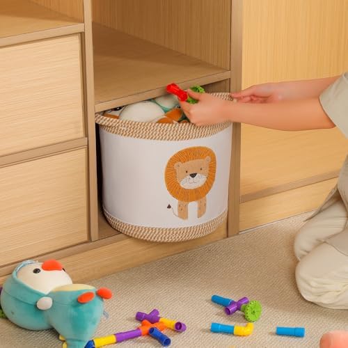 Blanket Baskets Laundry Hamper Lion Nursery Storage Basket, Woven Cotton Rope - Image 4