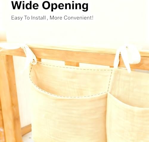 Muslin Cotton Baby Bedside Hanging Storage Bag, 2-Pocket Crib Diaper Caddy - Image 6