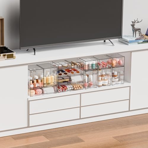 Yieach 12.2''W Clear Stackable Storage Drawers, 4 Pack Acrylic Drawers - Image 7