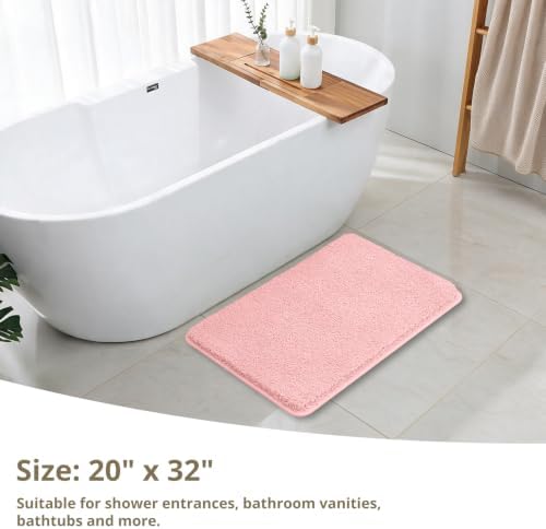 Polyester Bathroom Rug 20"x32" Pink, Non-Slip Soft Shaggy Bath Mat - Image 2