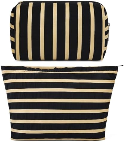 SOIDRAM 2 Pieces Makeup Bag Large Stripe Cosmetic Bag Capacity Canvas Mix by SOIDRAM