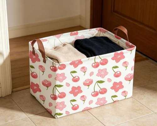 Rectangular Cherry Basket Girls Baskets Storage Bins Room Decor Cute Organizer - Image 6