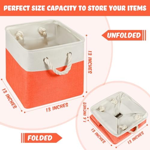 Geiserailie 6 Pcs 13 x 13 Inch Cube Storage Bins Fabric Storage Organizer Bins - Image 2