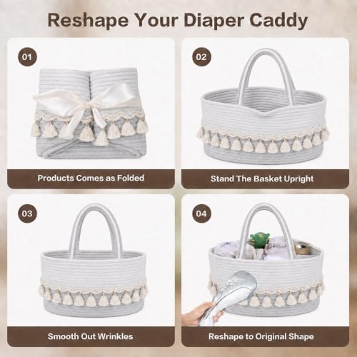 Baby Diaper Caddy Organizer, Portable Nursery Storage Basket - Image 7