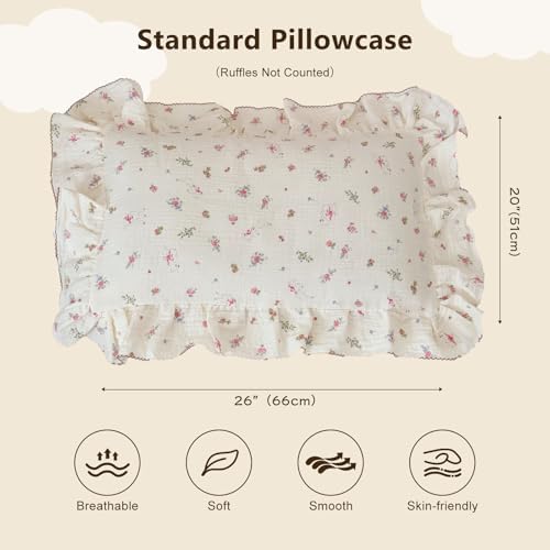 BuLuTu Cotton Kids Pillowcase Standard Size 20"x26", Flower & Sheep Pattern - Image 2