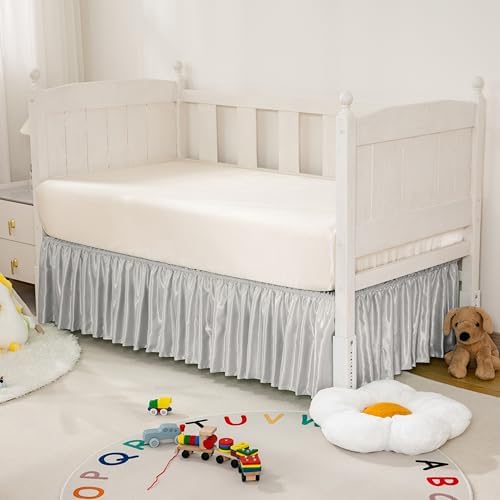 Light Grey Satin Crib Bed Skirt - Image 2