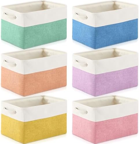 6 Pack Macaron Cube Storage Bins Fabric Handle Cube Baskets by Geiserailie