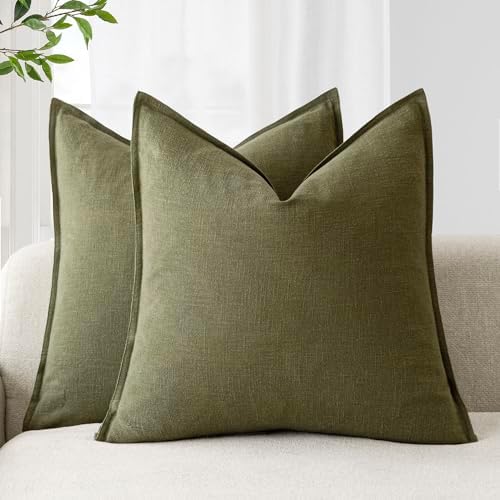 Foindtower Linen Solid Decorative Throw Pillow Covers 22x22 Olive Green by Foindtower
