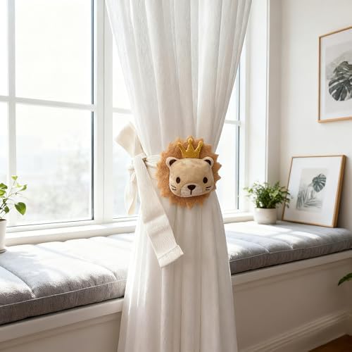 2 Pack Lion Curtain Tiebacks, Cute Cartoon Animal Curtain Holdbacks by YGNNIU