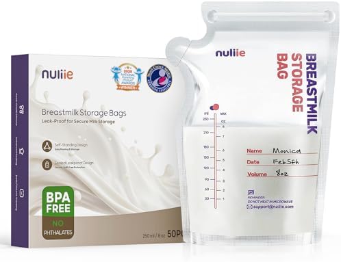 Nuliie 50 Pcs Breastmilk Storage Bags, 8 OZ Breast Milk Storing Bags, Milk by nuliie