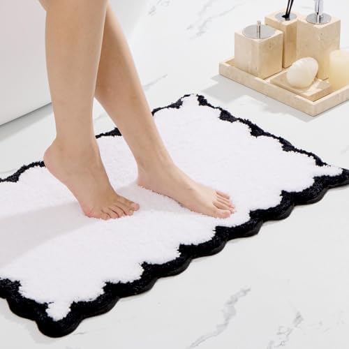 ORTIGIA Cute Scalloped Bathroom Rugs Non Slip Washable, Quick Dry Absorbent by ORTIGIA