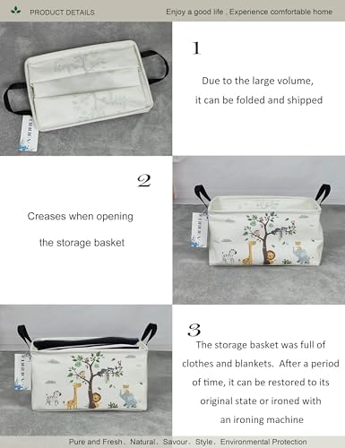 Rectangular Fabric Storage Bin, Foldable Tree Animals print Basket - Image 5