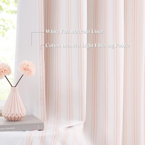 ZJDECOR 95 Inches Long Pink White Stripe Full Blackout Curtain Panels - Image 3