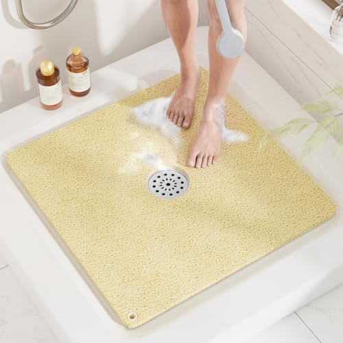 HITSLAM Square Loofah Shower Mat, 24x24 Inch Non Slip Bath Mat by HITSLAM