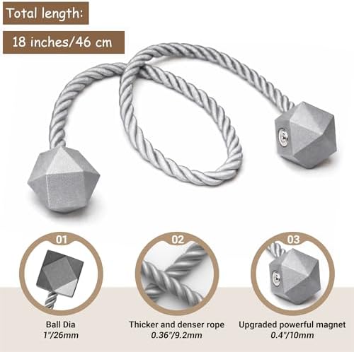 Hion Magnetic Curtain Tiebacks Grey 6pcs, Curtain Holdbacks Hooks Holders - Image 2