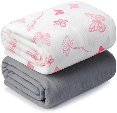 Muslin Swaddle Blankets for Newborn, 2 Pack Breathable Soft Receiving Blanket by GUNTAIL