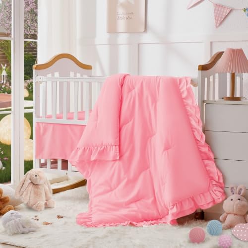 Crib Bedding Set for Girls, 3-Piece Ruffle Baby Bedding Crib Set - Image 3
