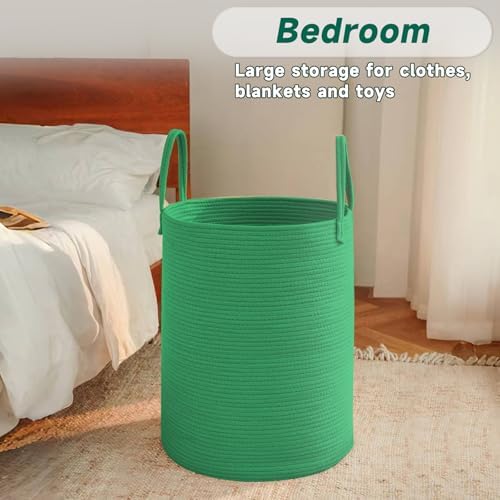 JMvicyroam 60L Cotton Rope Laundry Basket Hamper, Dark Green - Image 4